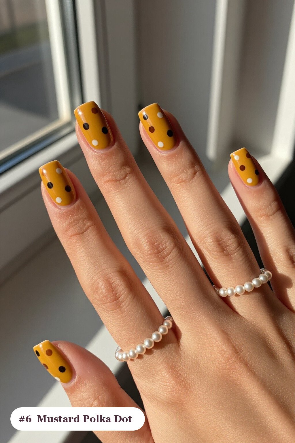 Mustard Polka Dot Square Nails: Best Shades for Every Season - thanksgiving nail designs fall
