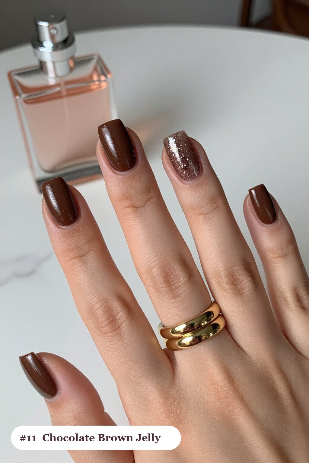 Chocolate Brown Squares in Jelly Finish with Encapsulated Glitter - thanksgiving nail ideas autumn Chocolate Brown Squares in Jelly Finish with Encapsulated Glitter - thanksgiving nail ideas autumn