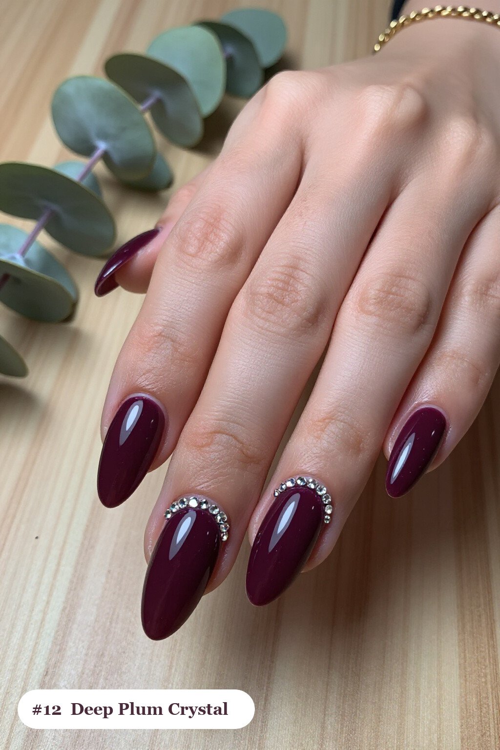 Deep Plum Almond Nails with Crystal Rhinestone Rows: How to Make It Last Longer - thanksgiving nail ideas autumn Deep Plum Almond Nails with Crystal Rhinestone Rows: How to Make It Last Longer - thanksgiving nail ideas autumn