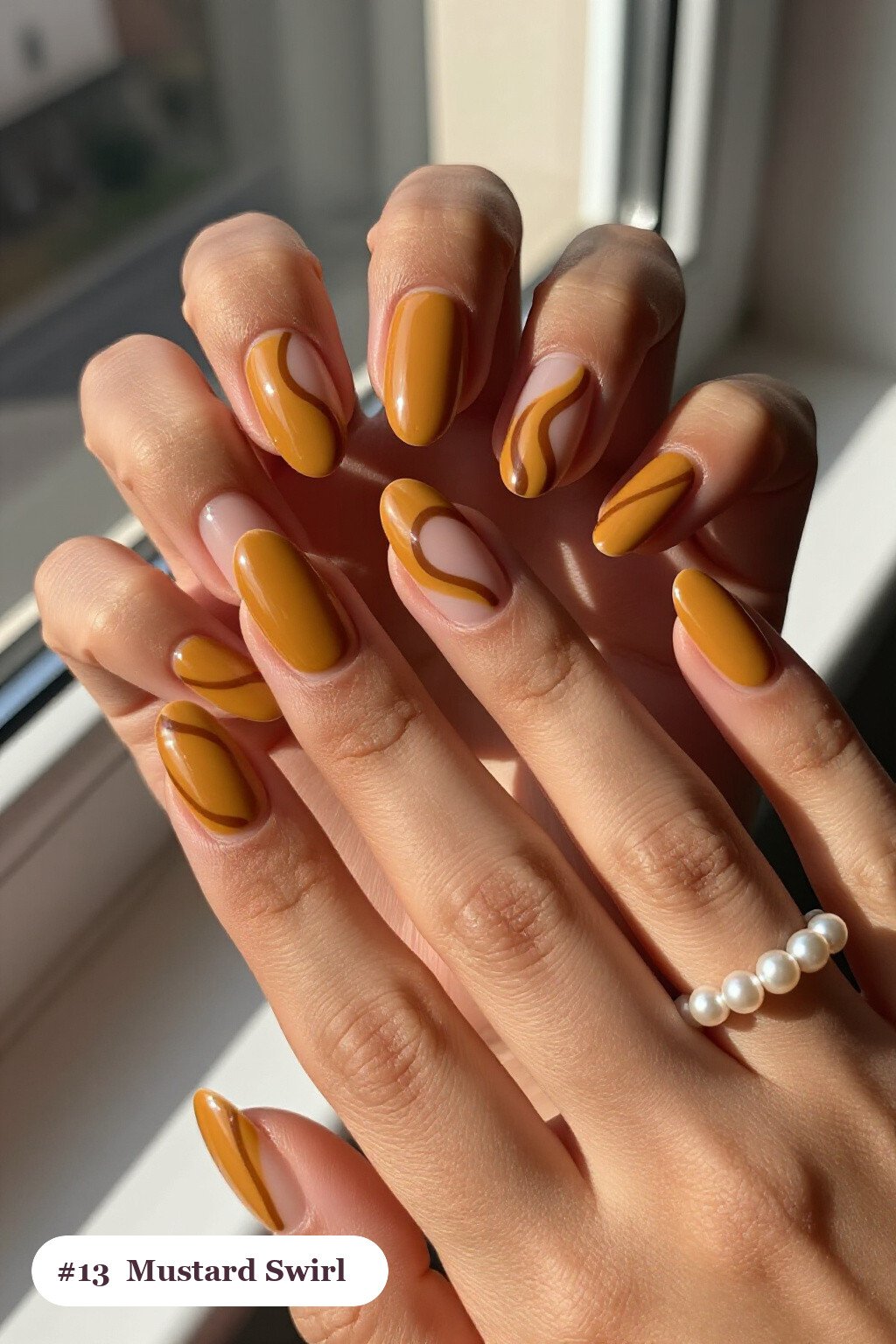 Mustard Coffin Nails Hand‑Painted with Bold Contrasting Swirl Lines - thanksgiving nail ideas autumn Mustard Coffin Nails Hand‑Painted with Bold Contrasting Swirl Lines - thanksgiving nail ideas autumn