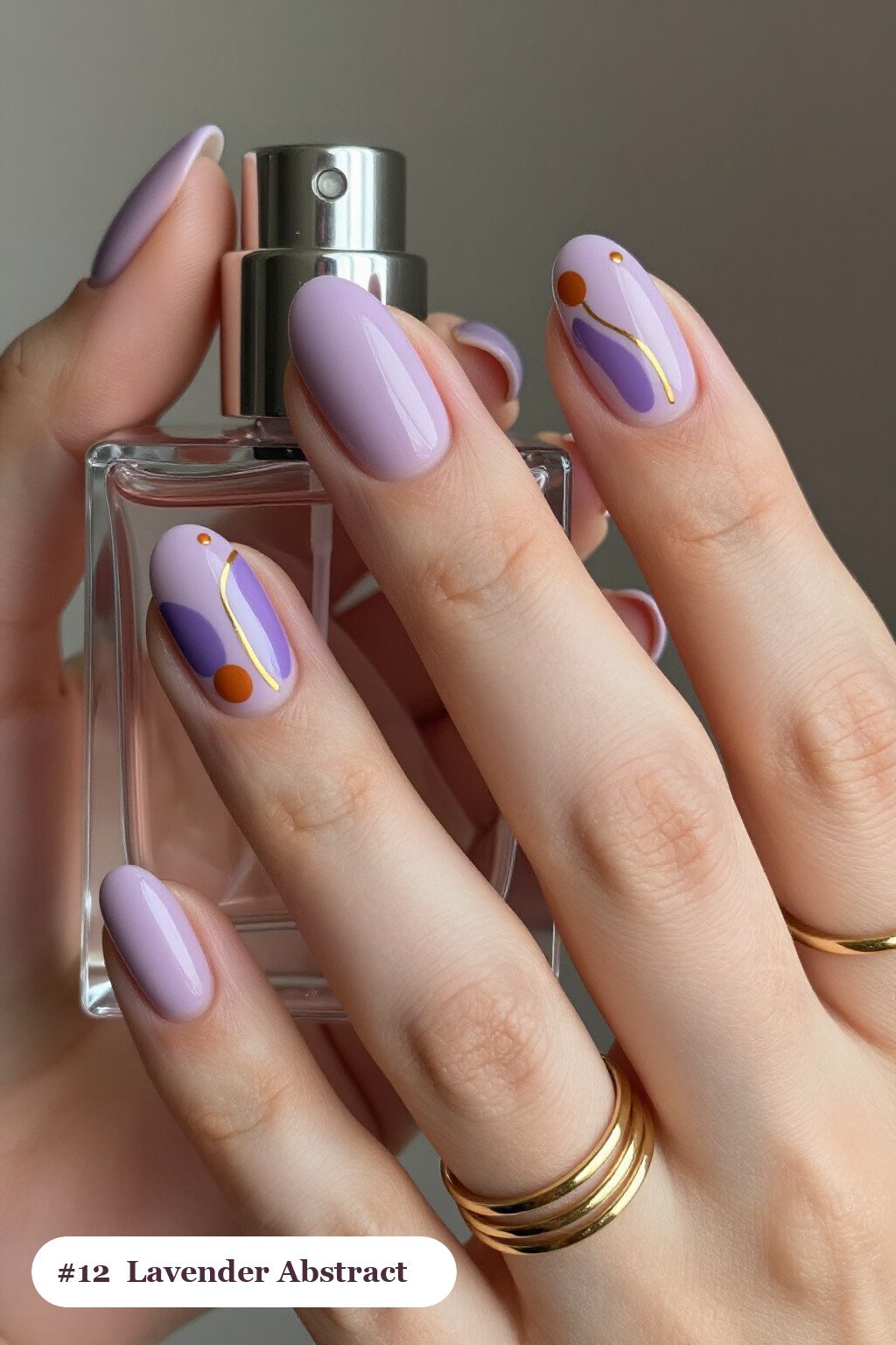 Lavender Ovals Featuring Abstract Color Blobs, Gold Outlines and Dots - thanksgiving nails ideas