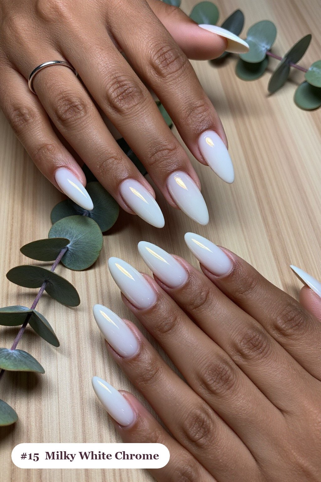 Milky White Stilettos with Liquid Chrome Mirror Finish and Metallic Highlights - thanksgiving nails ideas