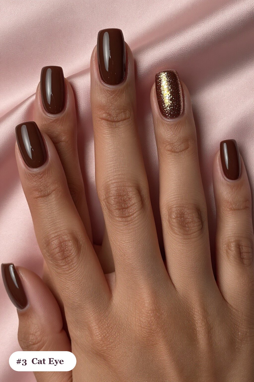 Chocolate Brown Squares with a Shimmering Gem‑Like Center Band - thanksgiving nails ideas