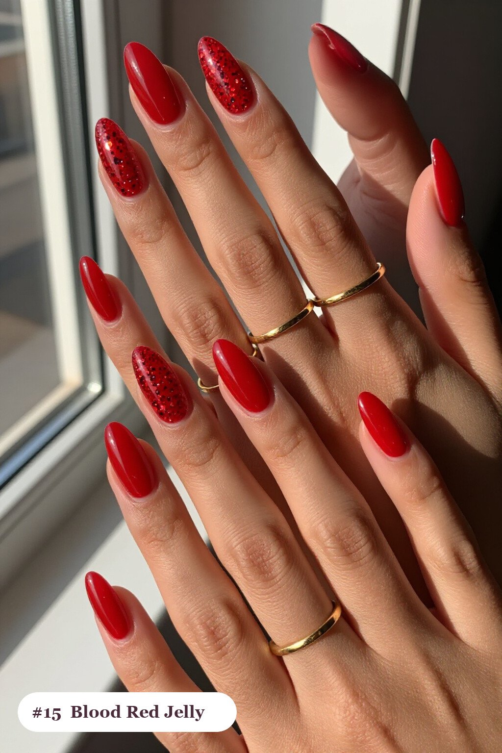 Long Coffin Blood Red Jelly Nails with Encapsulated Glitter - trendy halloween nails Long Coffin Blood Red Jelly Nails with Encapsulated Glitter - trendy halloween nails