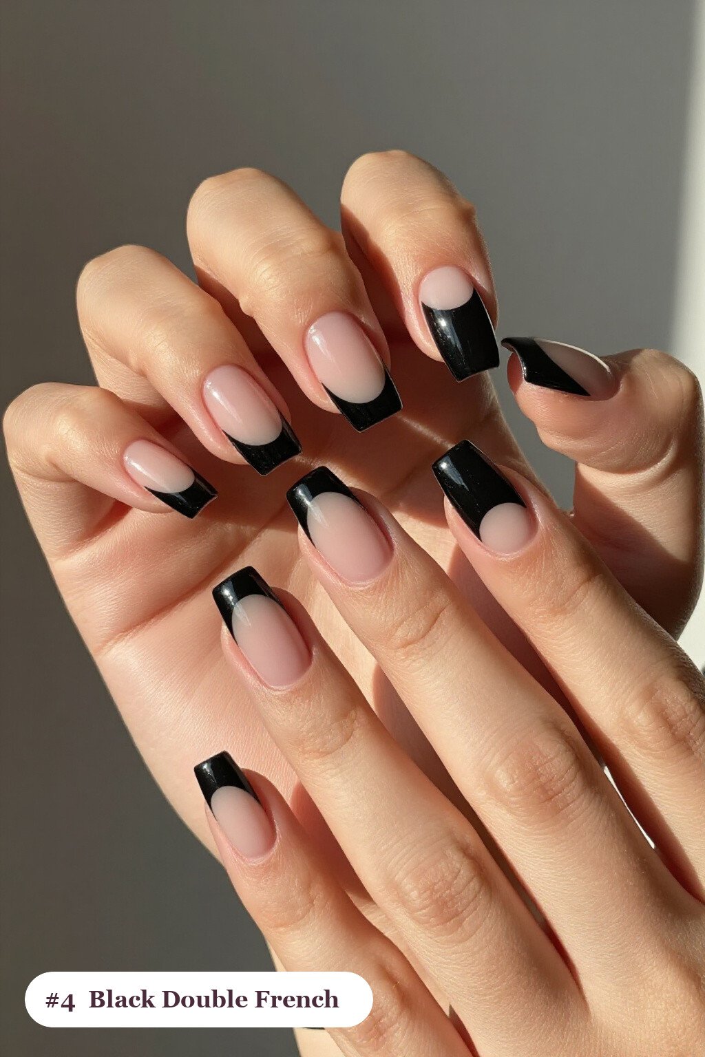 Double‑Line French Tips on Long Square Black Nails for Edgy Elegance - trendy halloween nails Double‑Line French Tips on Long Square Black Nails for Edgy Elegance - trendy halloween nails