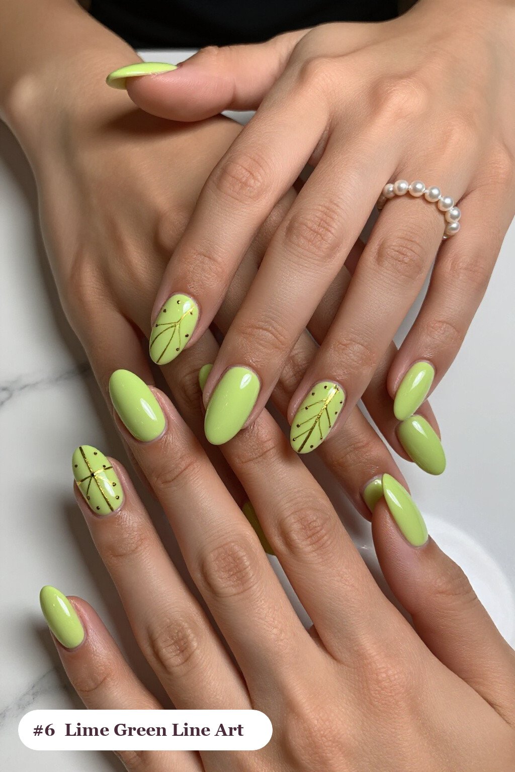 Medium Almond Lime Green Nails with Fine Gold Line Art: Trendy Halloween Nails Detail - trendy halloween nails Medium Almond Lime Green Nails with Fine Gold Line Art: Trendy Halloween Nails Detail - trendy halloween nails