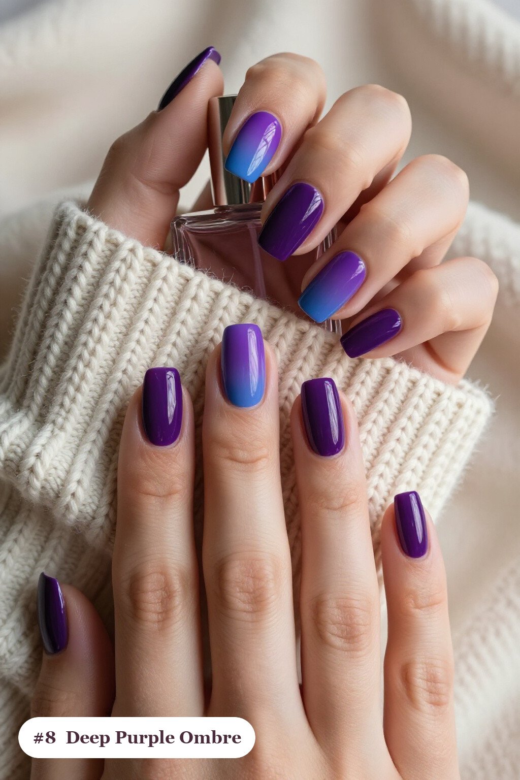 Medium Square Deep Purple Nails with Vivid Two‑Colour Ombre Melt - trendy halloween nails Medium Square Deep Purple Nails with Vivid Two‑Colour Ombre Melt - trendy halloween nails