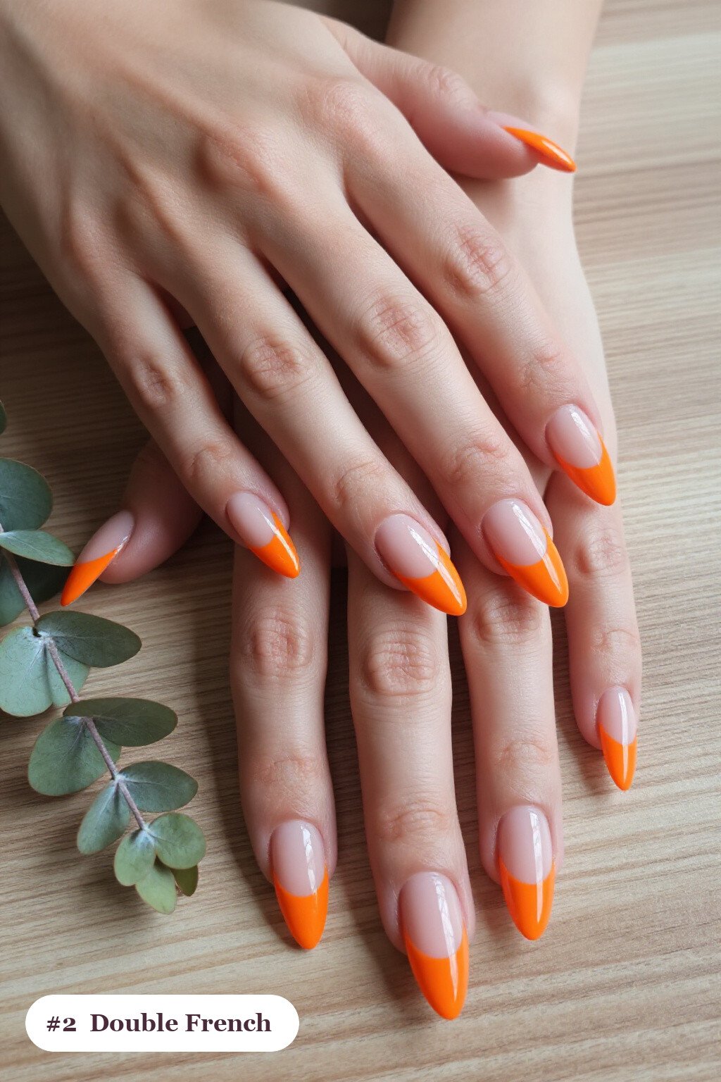 Long Stiletto Orange Nails with Double‑Line French Tips in Two Tones - unique halloween nails Long Stiletto Orange Nails with Double‑Line French Tips in Two Tones - unique halloween nails