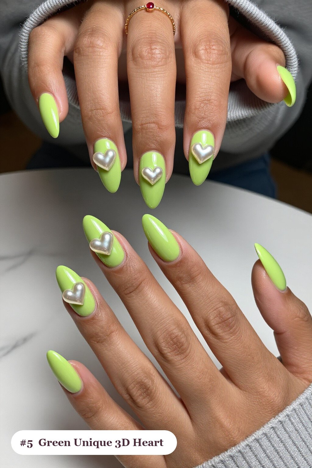 Long Coffin Lime Green Nails Adorned with Chunky 3D Gel Hearts and Pearls - unique halloween nails Long Coffin Lime Green Nails Adorned with Chunky 3D Gel Hearts and Pearls - unique halloween nails