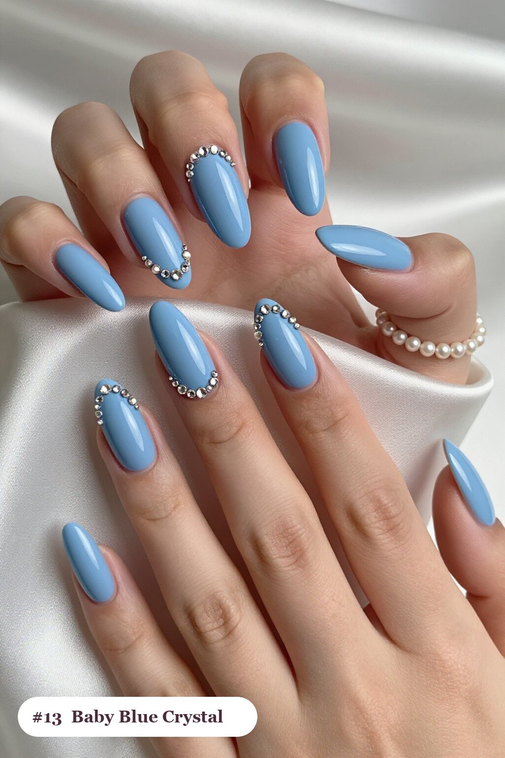 Crystal Rhinestone Cuticle Coffin Baby Blue Nails - winter baby blue nails
