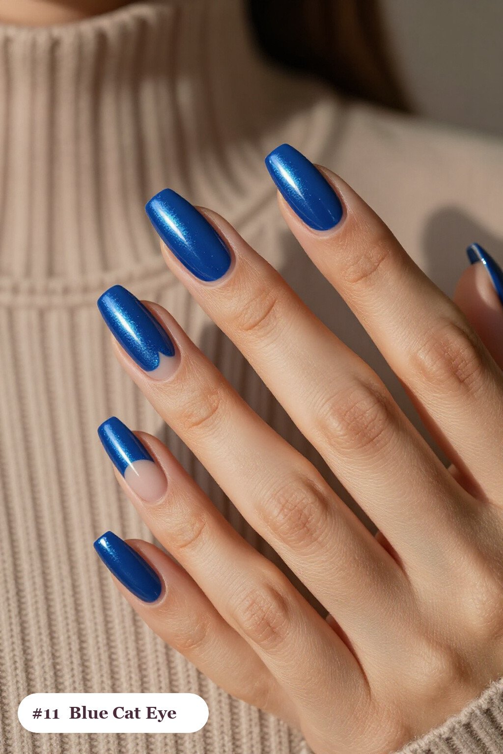 Winter Blue Nails Featuring a Gem‑Like Shimmer Band on Medium Coffin Shapes - winter blue nails