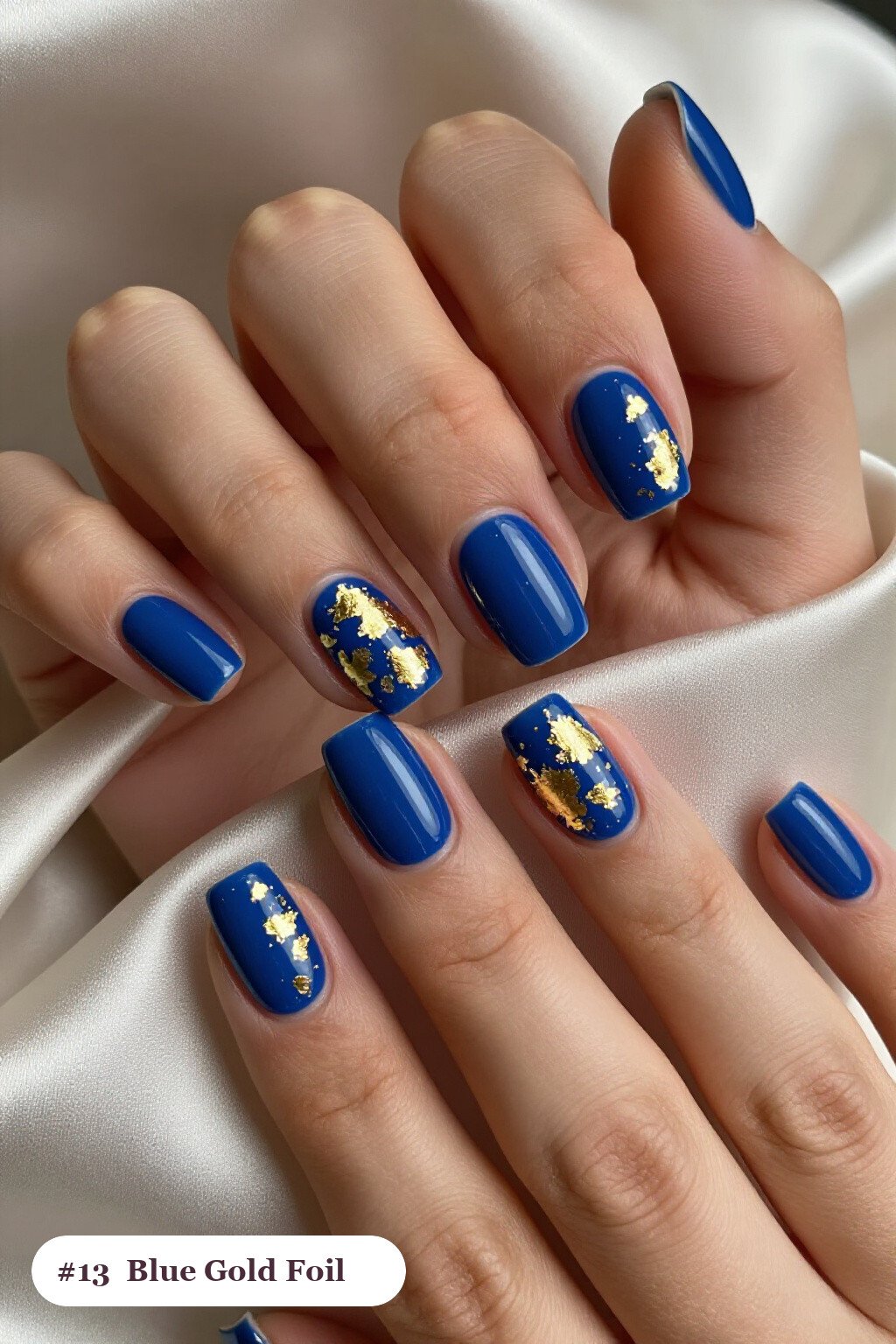 Gold Foil Flakes on Short Square Nails: On Short Nails - winter blue nails