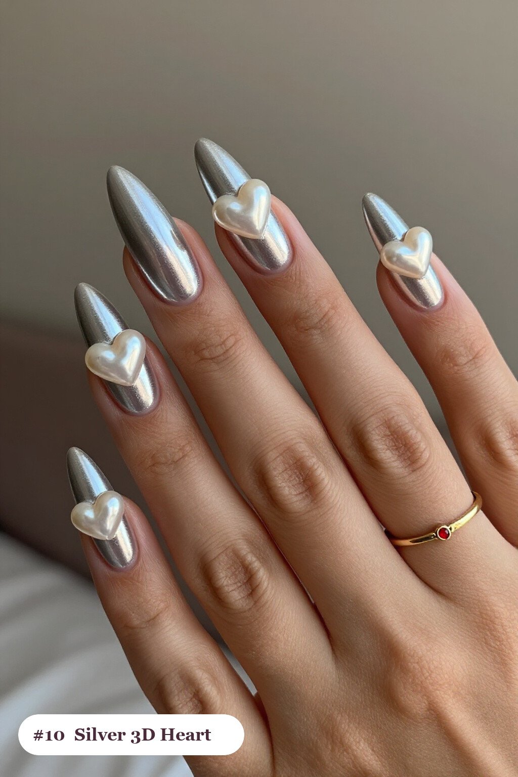 Chunky 3D Heart & Pearl Silver Almonds: How to Make Them Last Longer - winter holiday nails