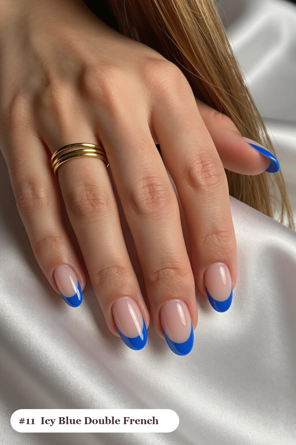 Icy Blue Double‑Line French Ovals - winter holiday nails