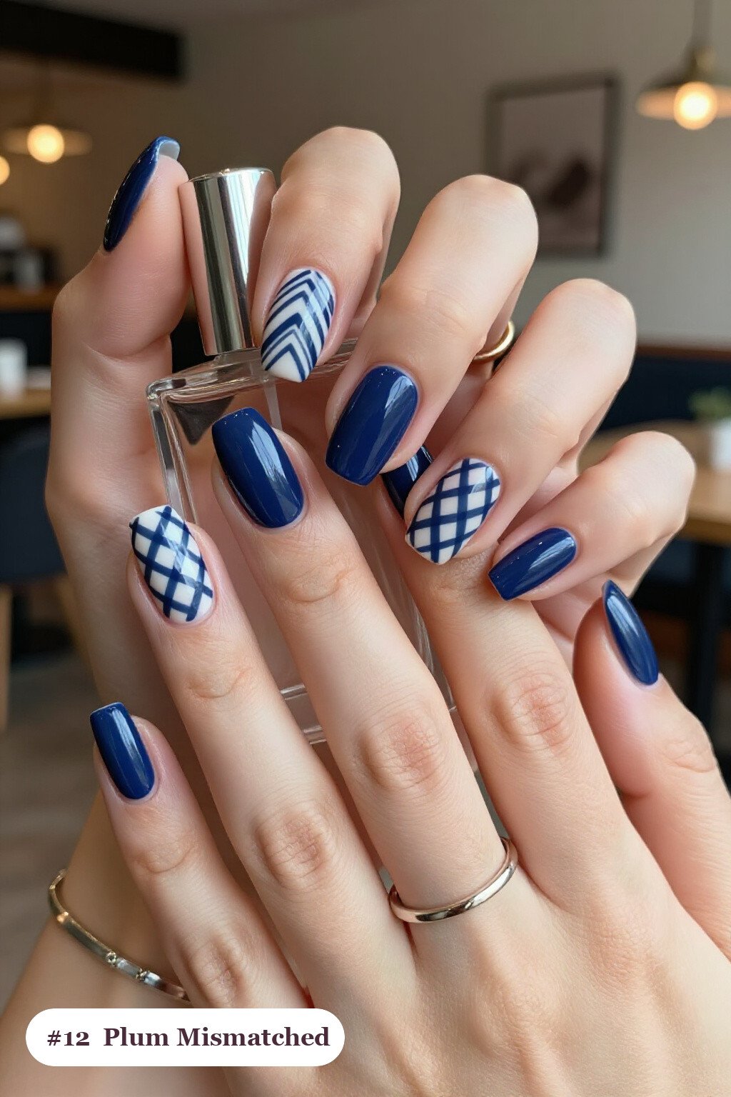 Mismatched Plum Coffins with Unified Colour Story - winter holiday nails