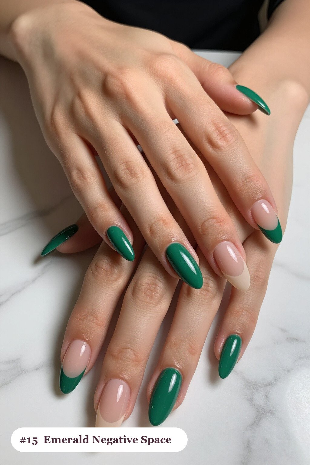Negative‑Space Emerald Ballerinas with Nude Windows - winter holiday nails