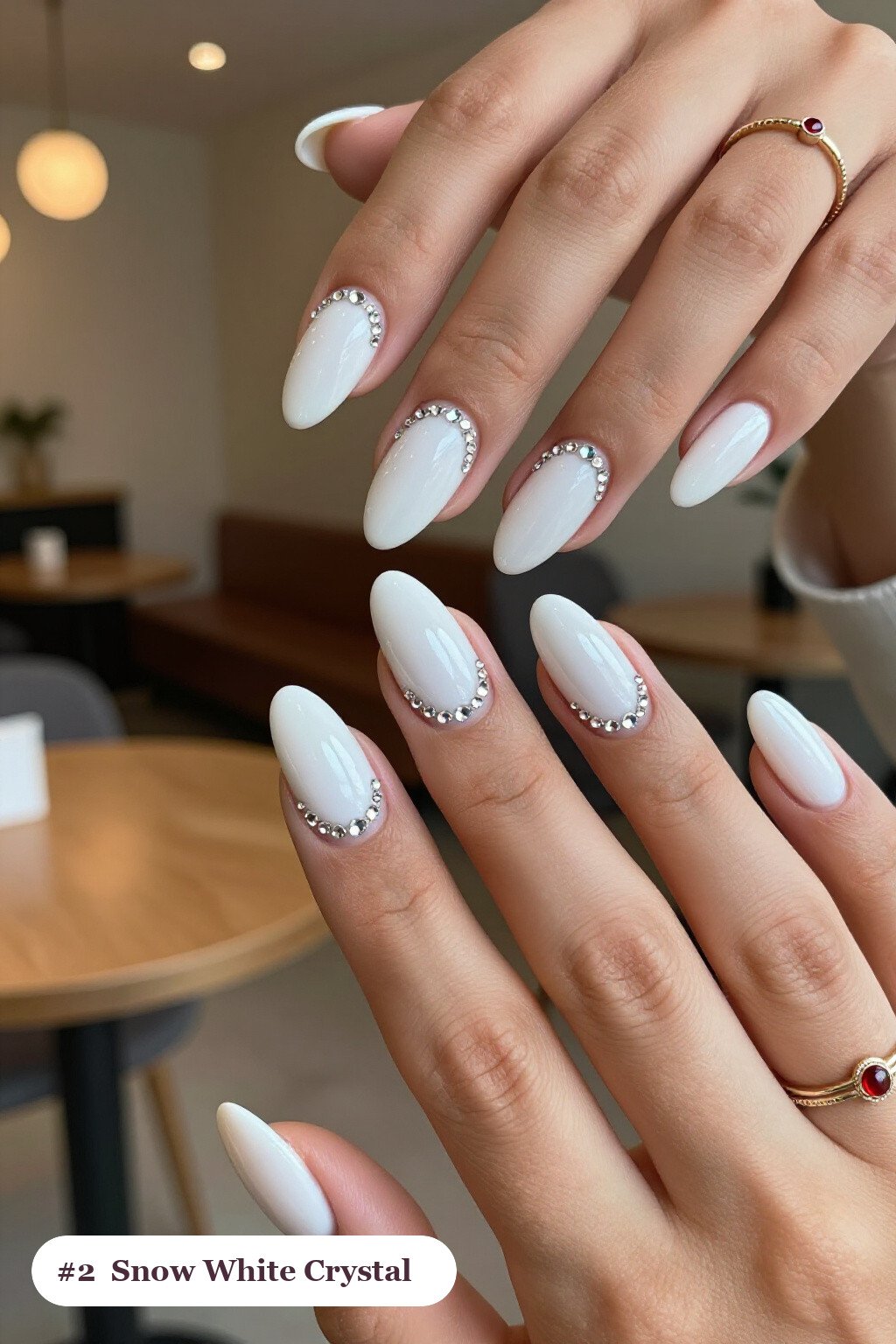 Snow White Rhinestone Coffin Nails - winter holiday nails
