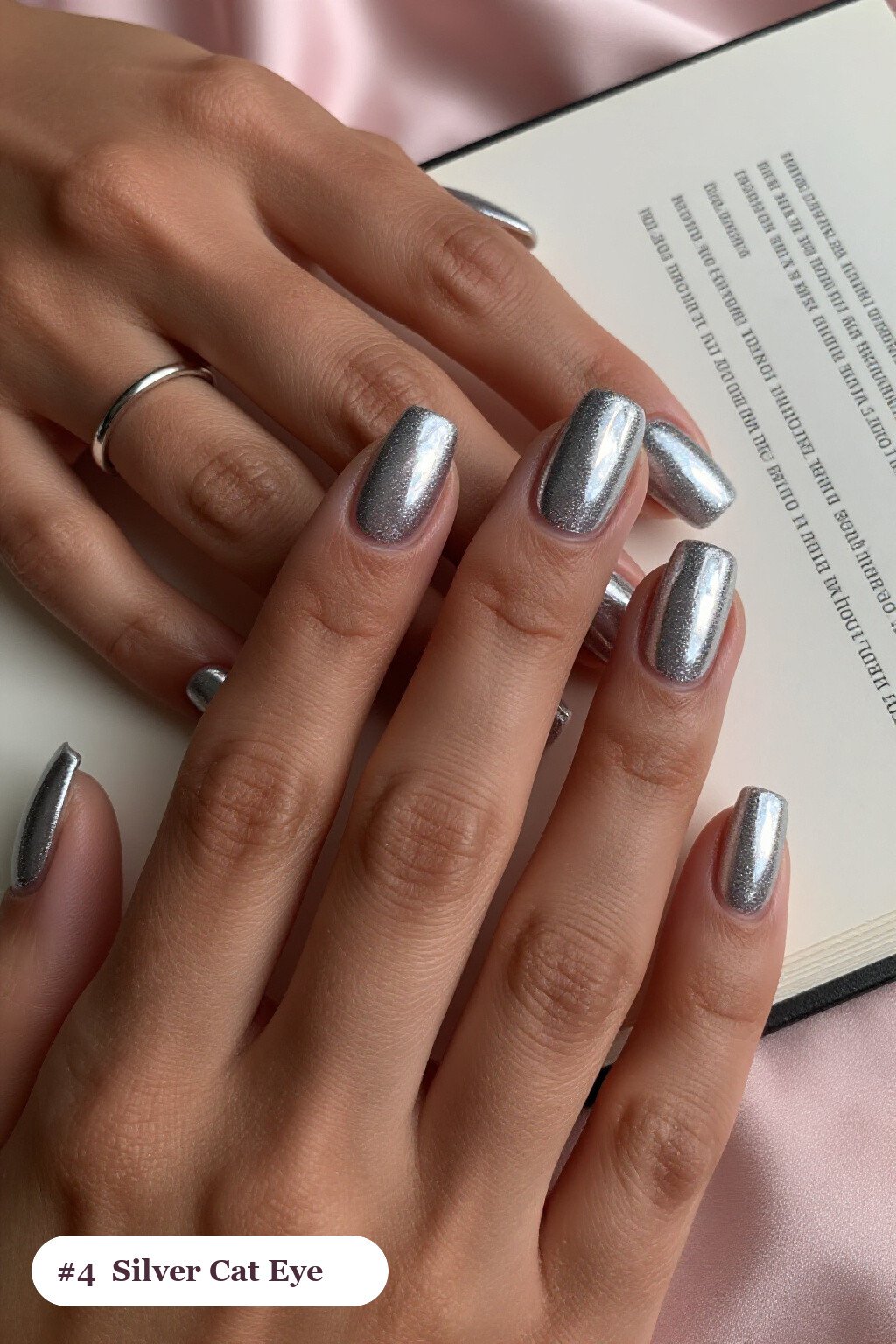 Silver Short Squares with Central Shimmer Band - winter holiday nails