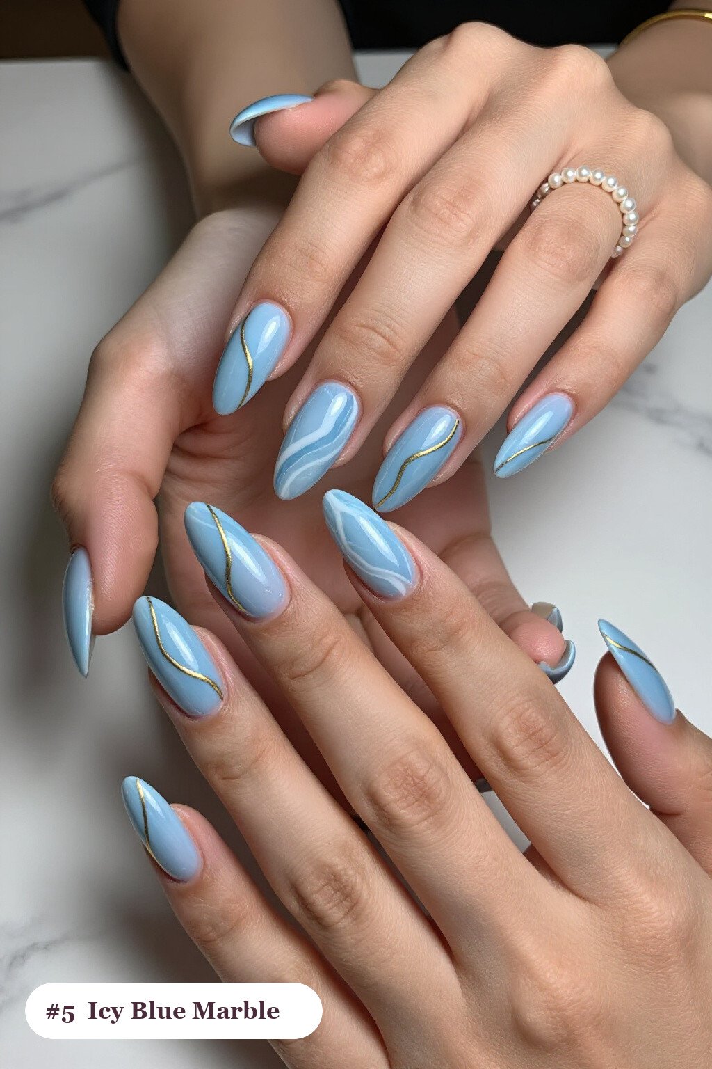 Icy Blue Marble Vein Ballerinas – Winter Holiday Nails - winter holiday nails