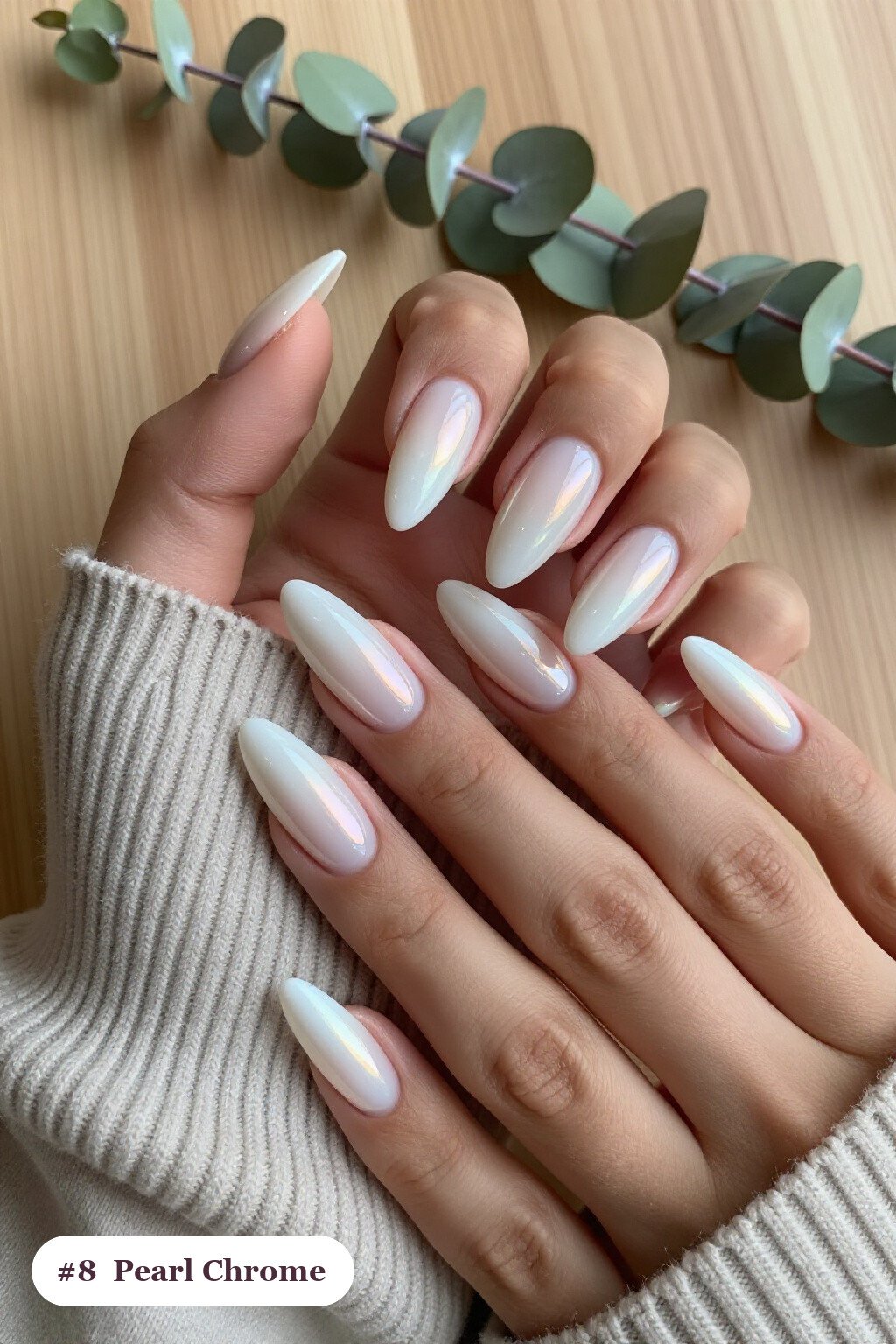 Pearl Chrome Snow White Stilettos – Winter Holiday Nails - winter holiday nails