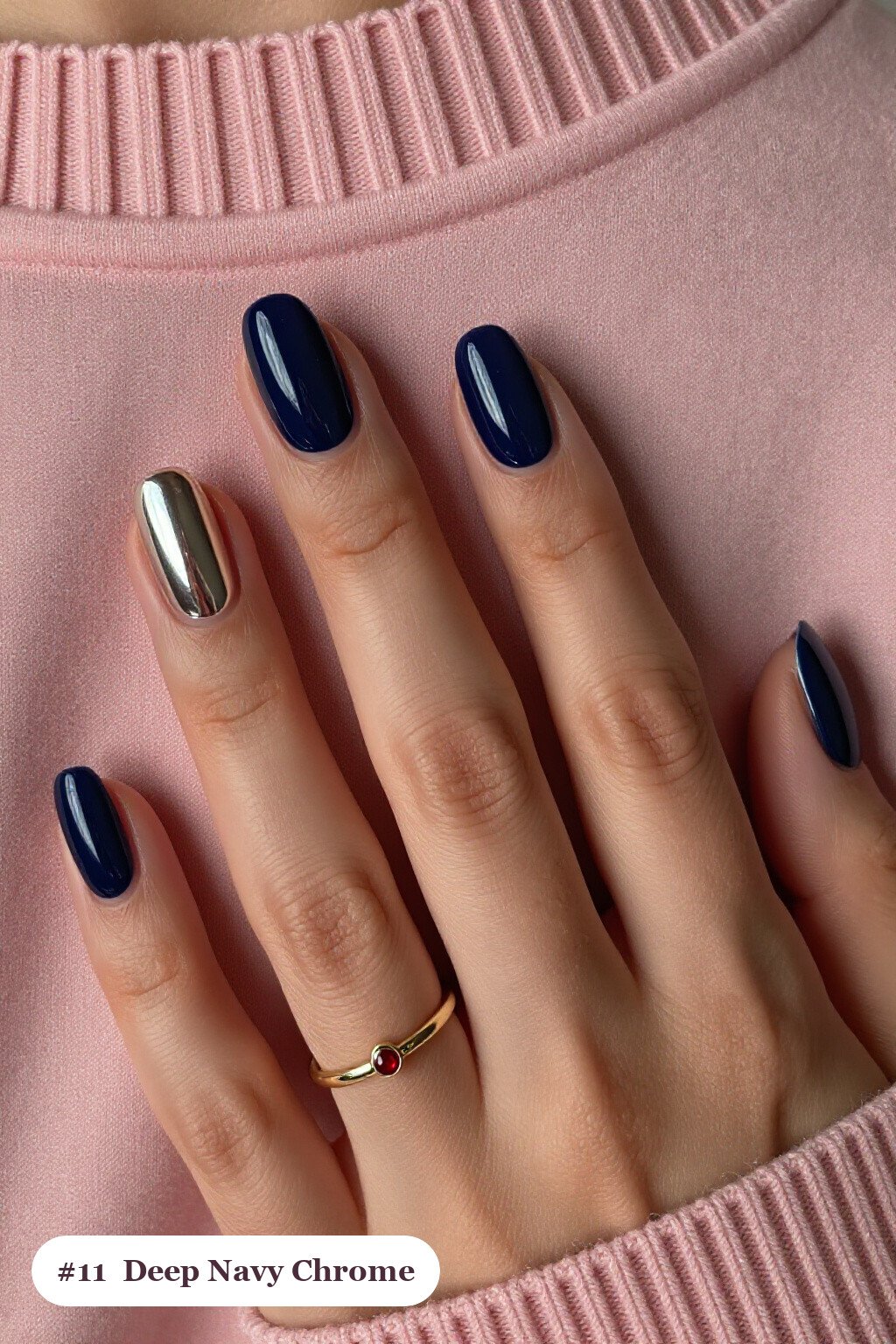 Medium Coffin Deep Navy Liquid Chrome Nails: How to Make Them Last Longer - winter nails