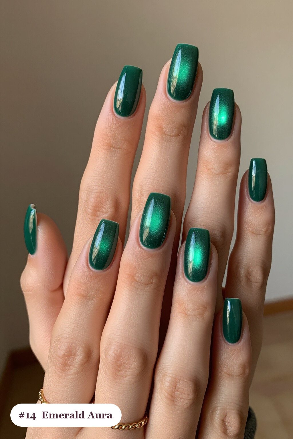 Emerald Long Square Nails Glowing with Airbrushed Aura Centers - winter nails