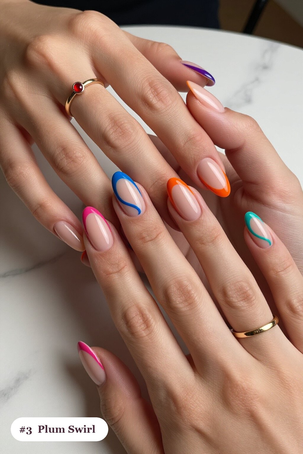 Plum Long Coffin Winter Nails with Bold Hand‑Painted Swirl Lines - winter nails