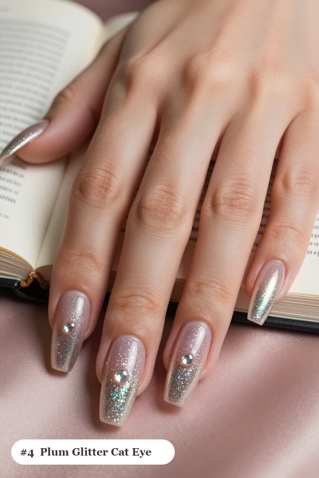 Plum Square Cat Eye Nails with Glitter Gradient from Cuticle - winter nails cat eye
