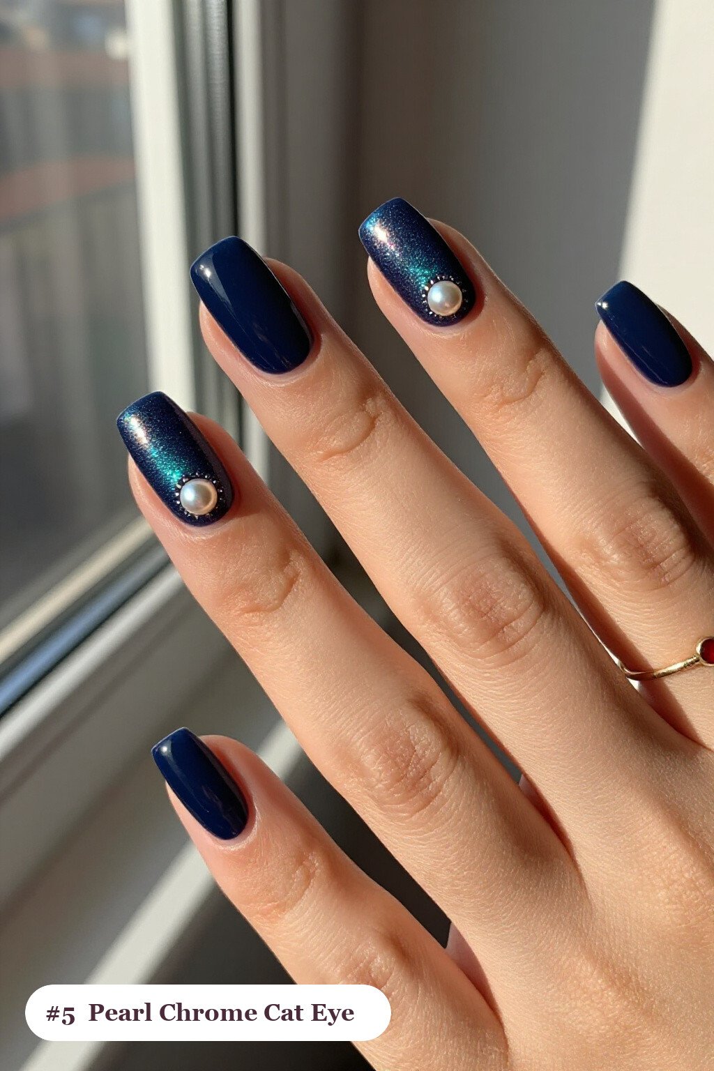 Deep Navy Short Square Cat Eye Nails: On Short Nails - winter nails cat eye