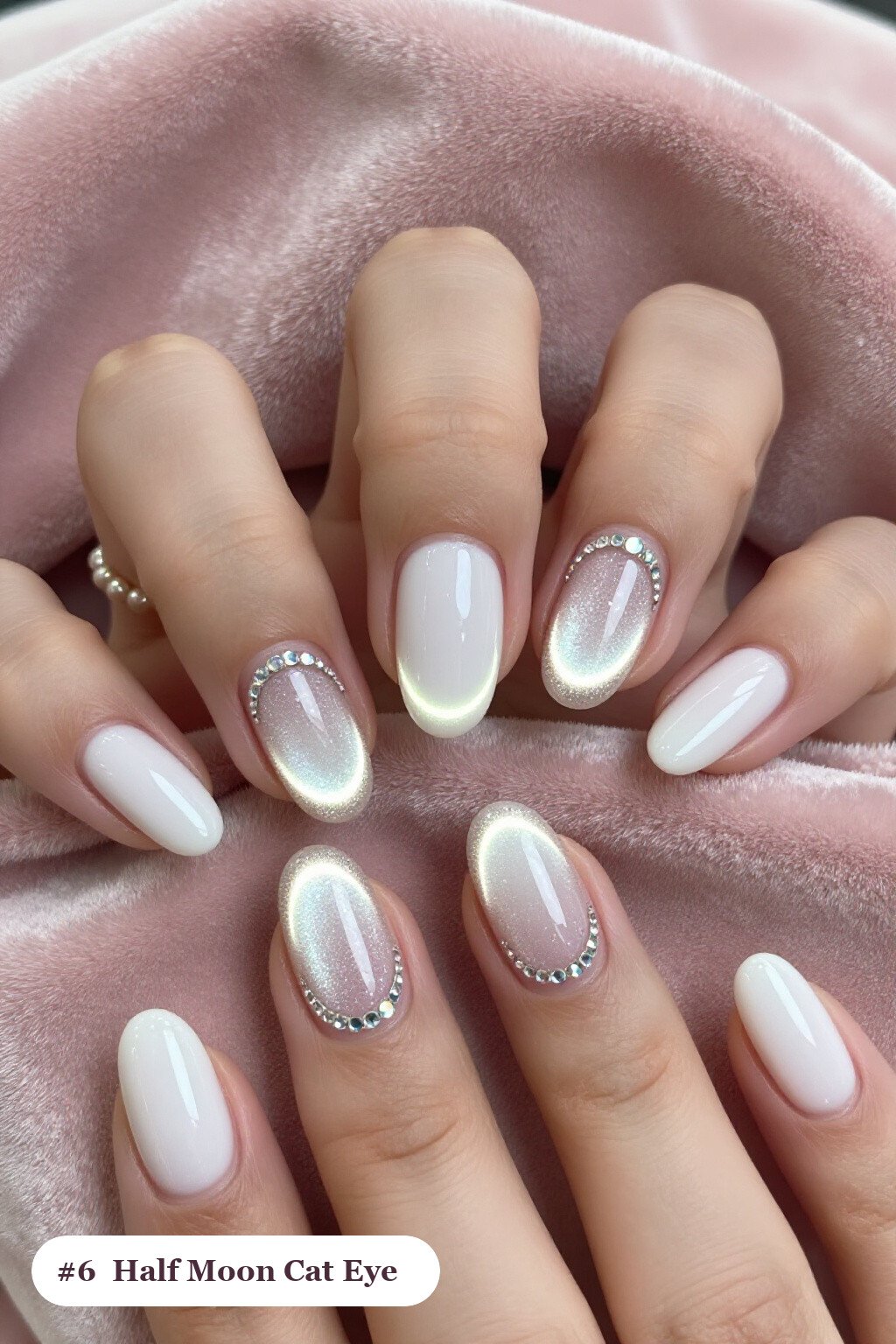 Medium Oval Snow White Cat Eye Nails: Best Shades for Every Season - winter nails cat eye