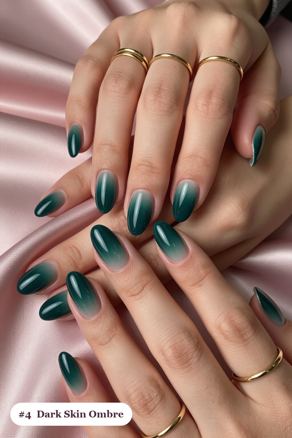 Medium coffin emerald dark skin nails with a vivid two-colour ombre melting from the cuticle to the tips, perfect for winter - winter nails for dark skin