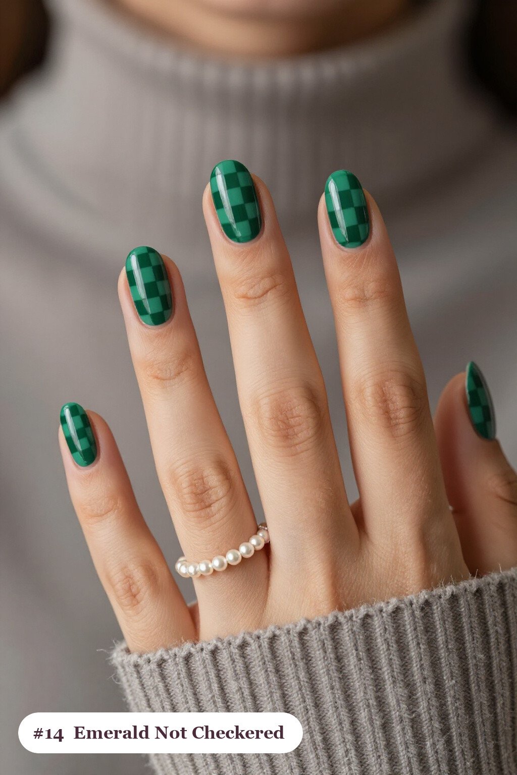 Emerald Medium Oval Checkerboard Accent with Solid Colour: Best Shades for Every Season - winter nails not christmas