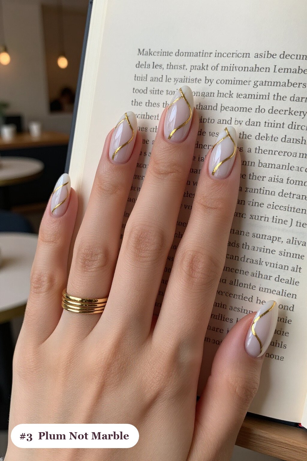Plum Marble‑Vein Almonds: White and Gold Veins for Luxe Winter - winter nails not christmas