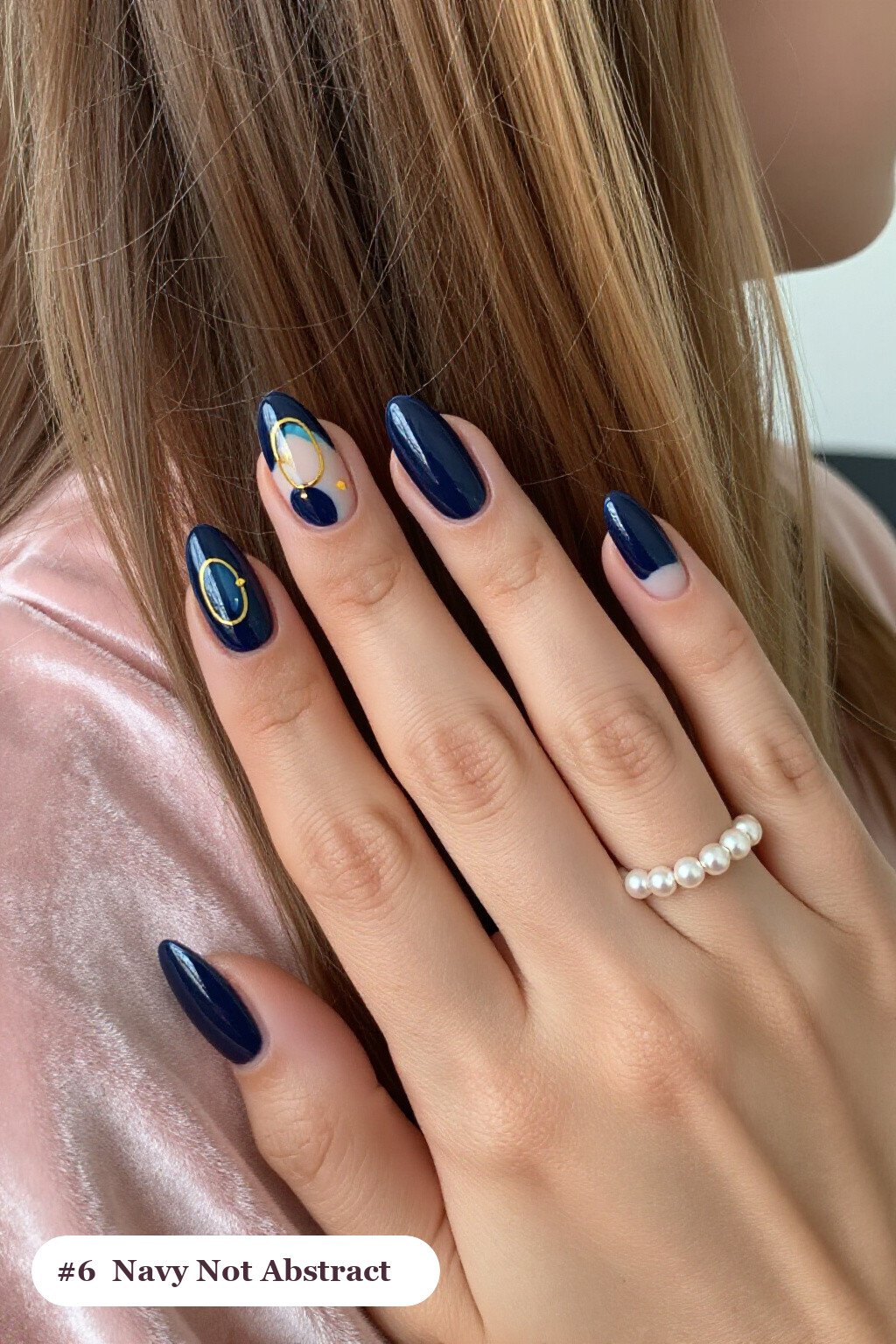 Deep Navy Ballerina with Abstract Colour Blobs, Gold Outlines and Dots - winter nails not christmas