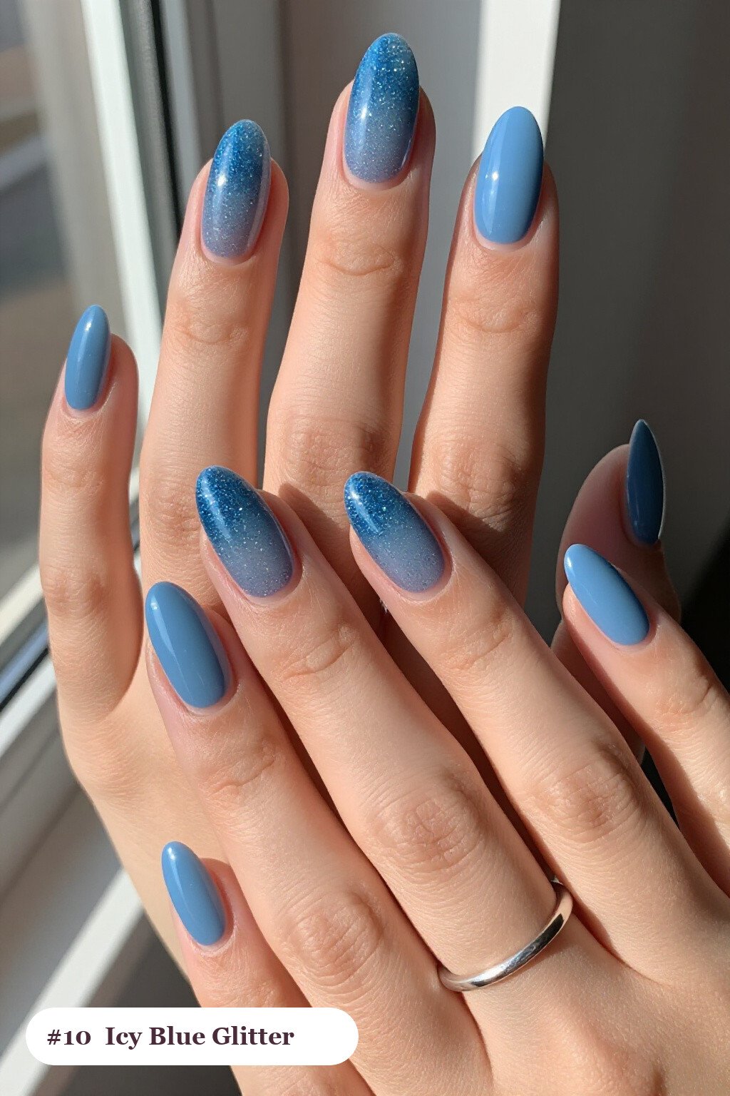 Icy Blue Short Almond Nails Glitter Gradient from Cuticle: How to Make It Last Longer - winter short nails Icy Blue Short Almond Nails Glitter Gradient from Cuticle: How to Make It Last Longer - winter short nails