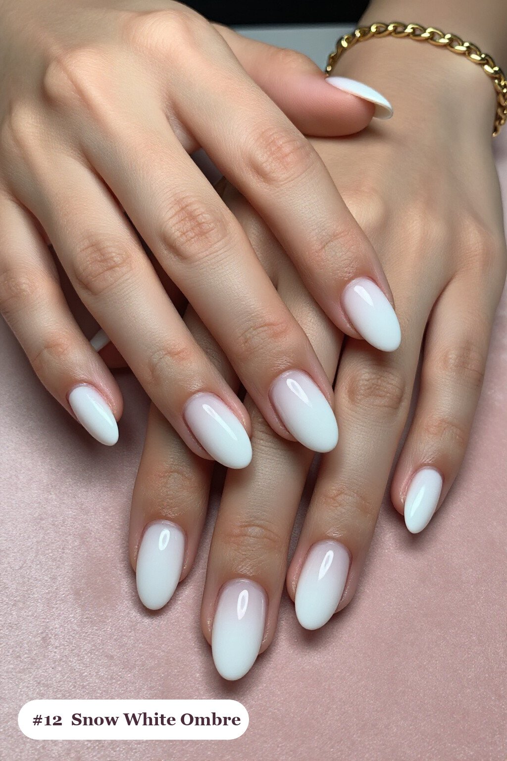 Snow White Short Almond Nails Two‑Colour Ombre Flowing from Cuticle to Tips - winter short nails Snow White Short Almond Nails Two‑Colour Ombre Flowing from Cuticle to Tips - winter short nails