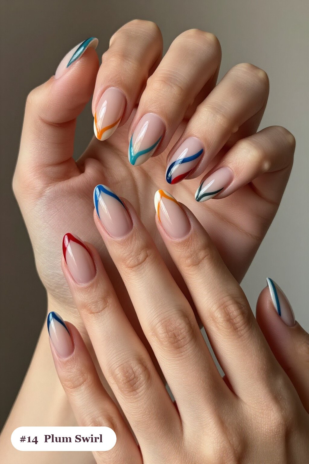 Plum Short Almond Nails Hand‑Painted Bold Swirl Lines: On Short Nails - winter short nails Plum Short Almond Nails Hand‑Painted Bold Swirl Lines: On Short Nails - winter short nails
