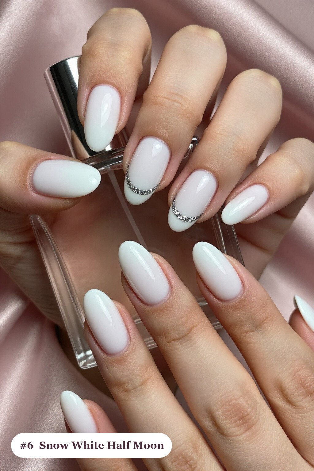 Snow White Short Almond Nails Half‑Moon Glitter Crescent – Winter Short Nails Essential - winter short nails Snow White Short Almond Nails Half‑Moon Glitter Crescent – Winter Short Nails Essential - winter short nails
