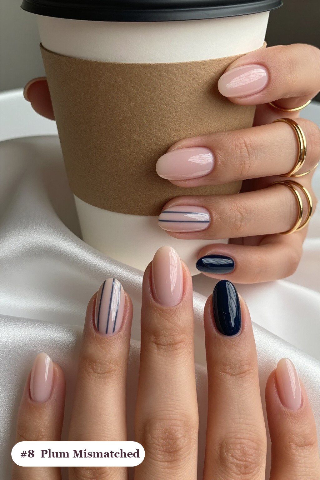 Plum Short Almond Mismatched Set with Unique Patterns in One Colour Story - winter short nails Plum Short Almond Mismatched Set with Unique Patterns in One Colour Story - winter short nails