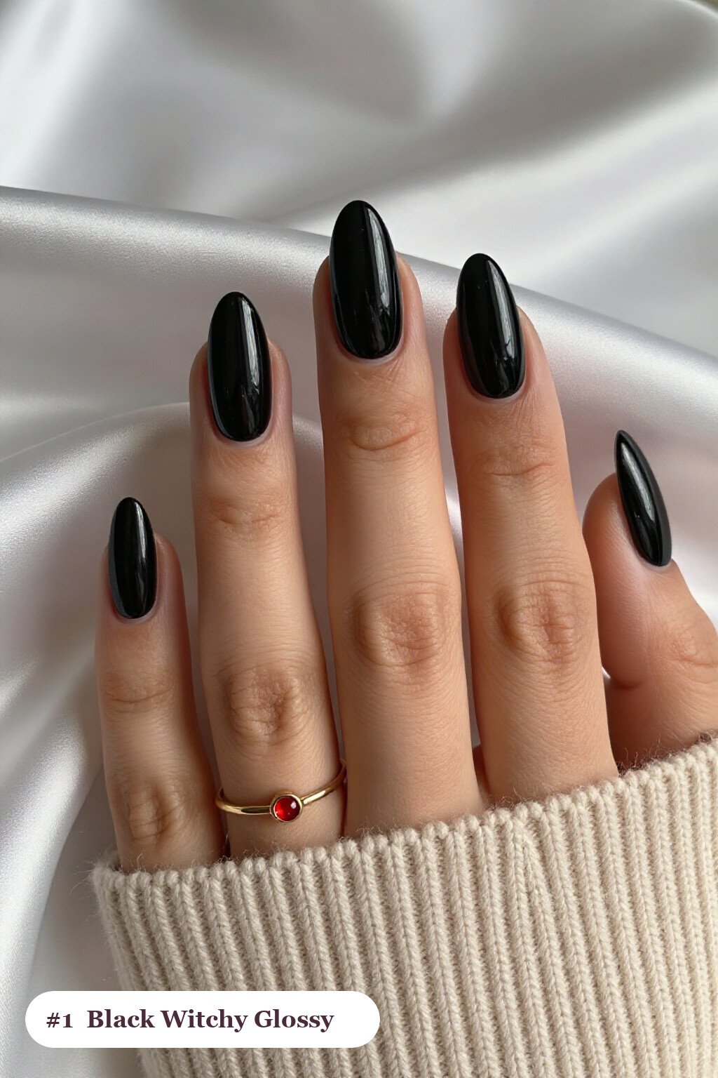 Coffin‑Length Black Mirror‑Gloss Nails: The Ultimate Witchy Halloween Nail Designs - witchy halloween nail designs