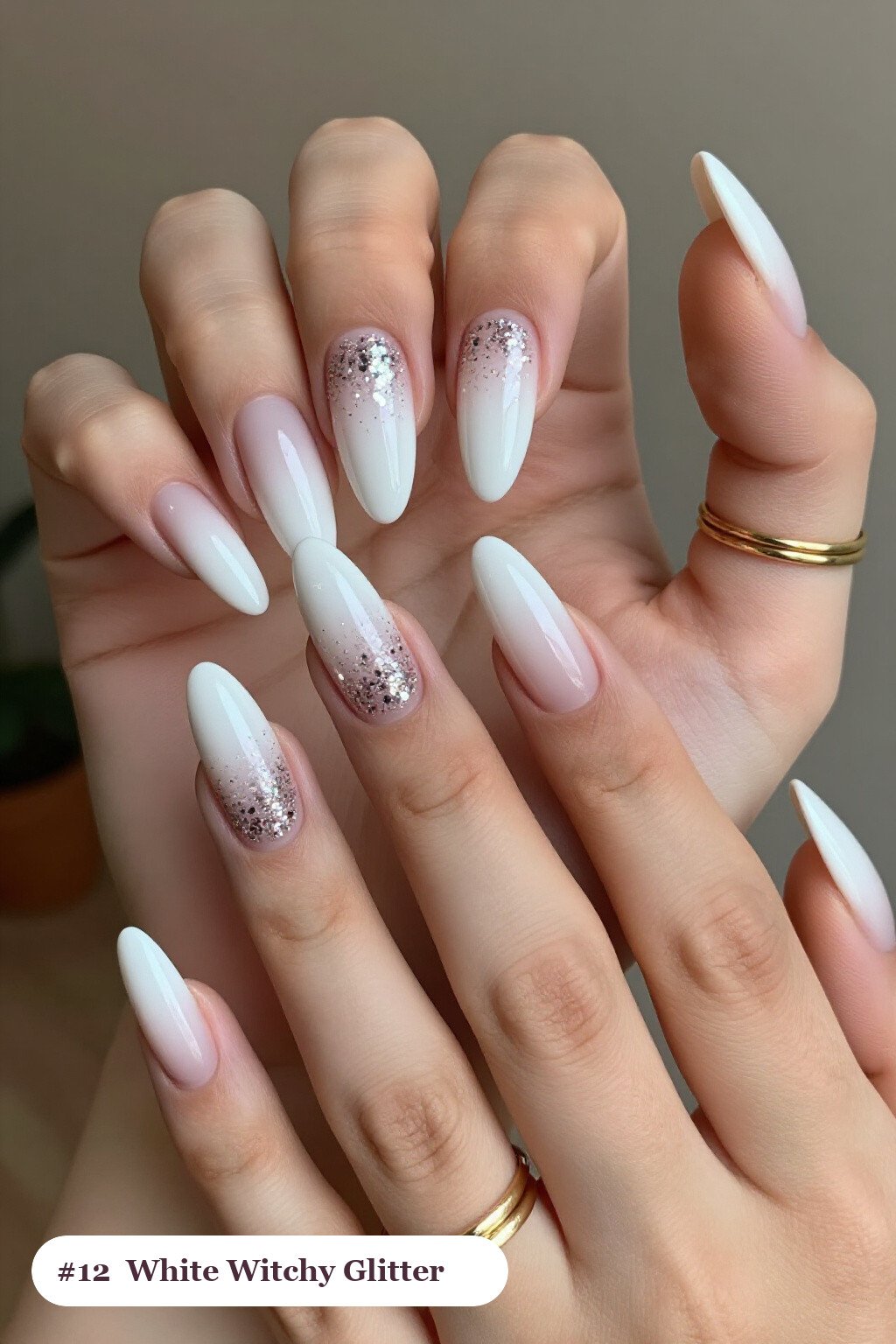 Bone White Long Ballerina Nails with Glitter Gradient - witchy halloween nail designs