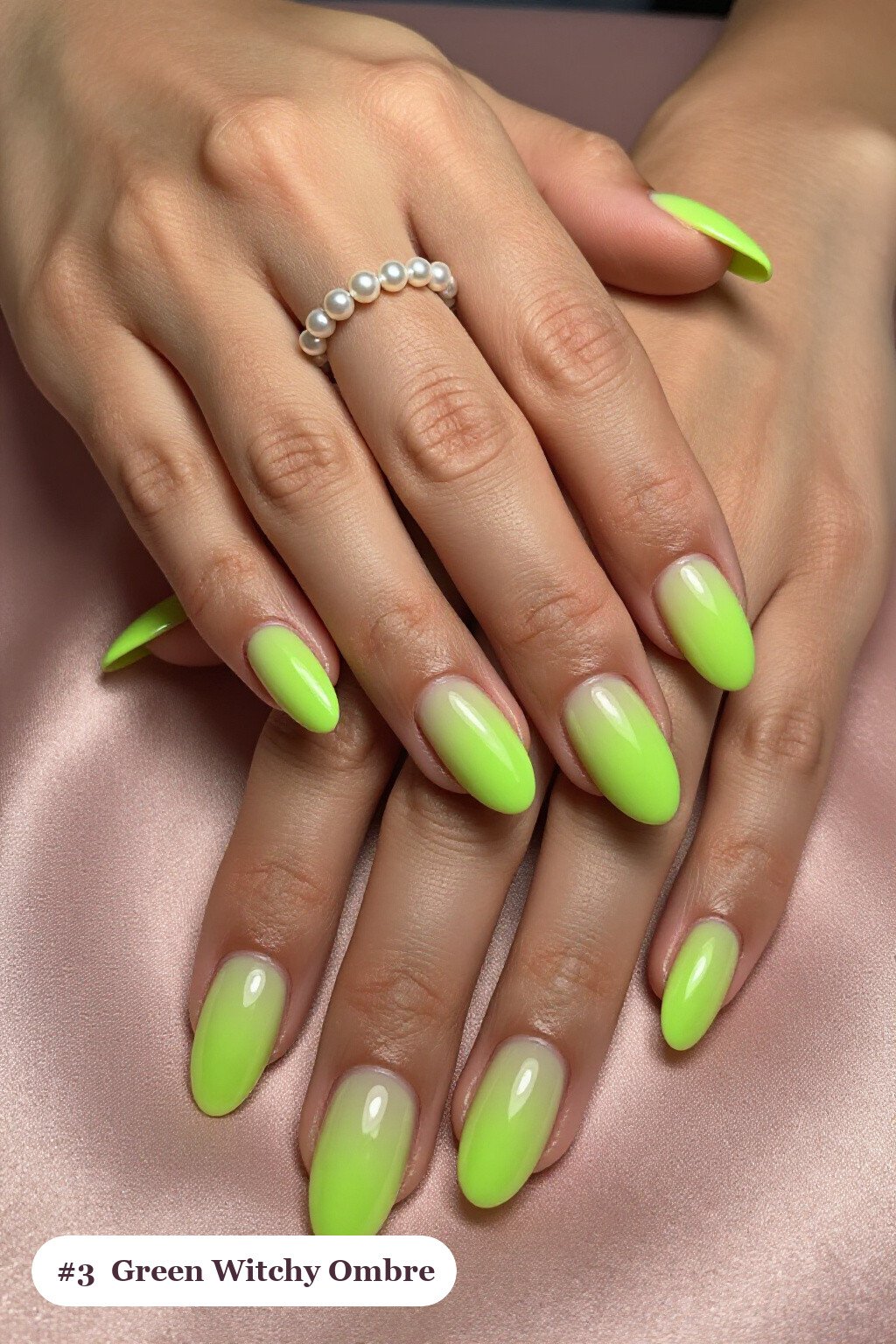 Lime Green Oval Ombre Nails for a Fresh Witchy Halloween Nail Designs Look - witchy halloween nail designs