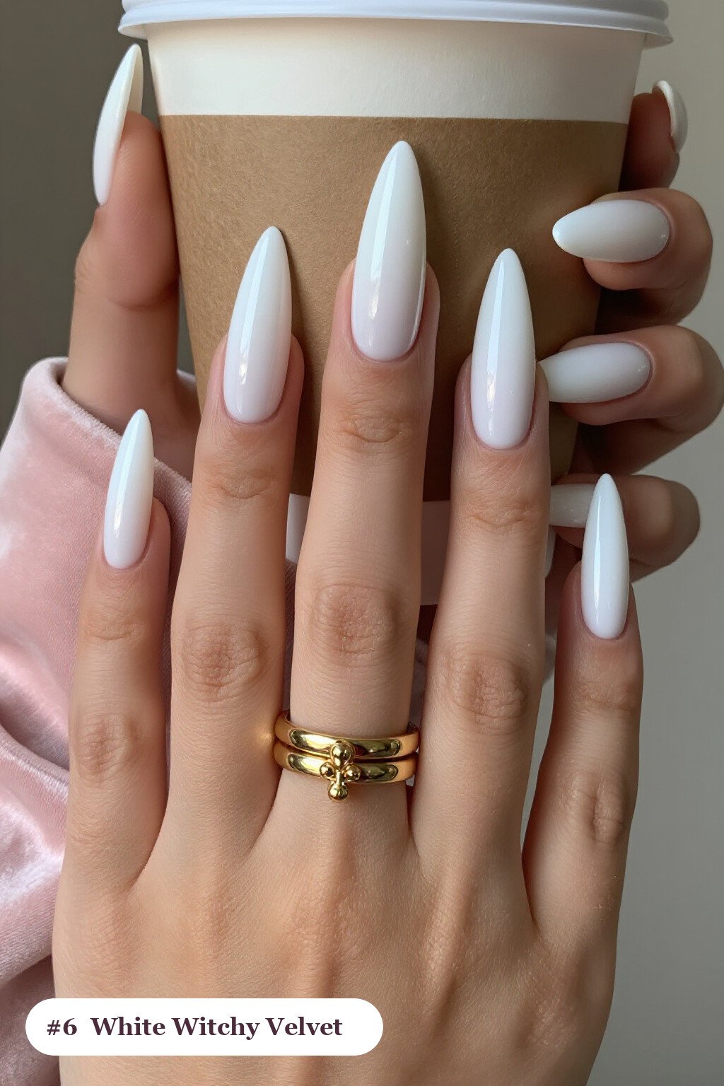Bone White Velvet Shimmer Stiletto Nails: Best Shades for Every Season - witchy halloween nail designs